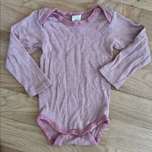 Living Craft organic wool/silk pink/white striped bodysuit onesie sz EUR 86/92